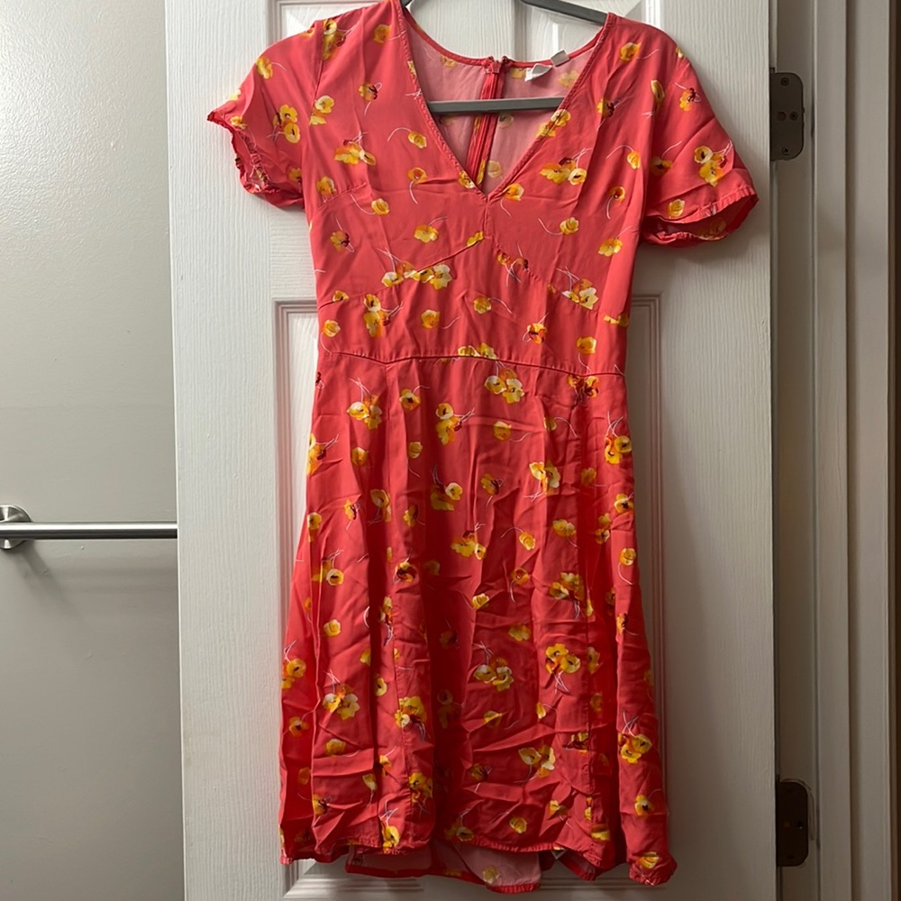 Coral and Yellow Short Sleeve Dress